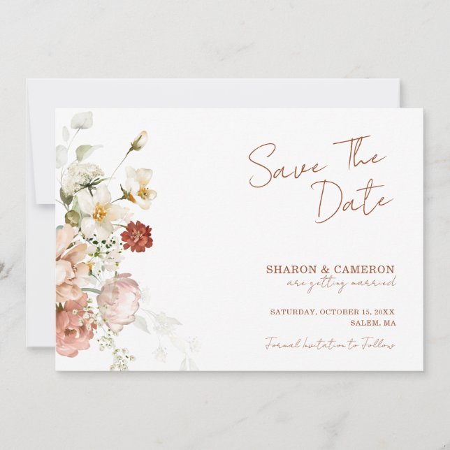 Rustikale Boho-Blumen-Gartenhochzeit Save The Date (Vorderseite)
