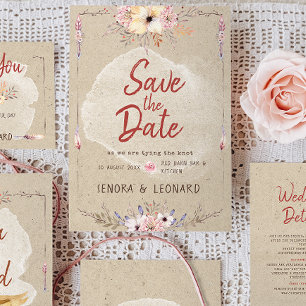 Rustikale Boho Blumen Kraft Hochzeit Save The Date