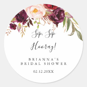 Rustikale Boho-Blumen-Sip-Sip-Hurra-Brautparty Runder Aufkleber