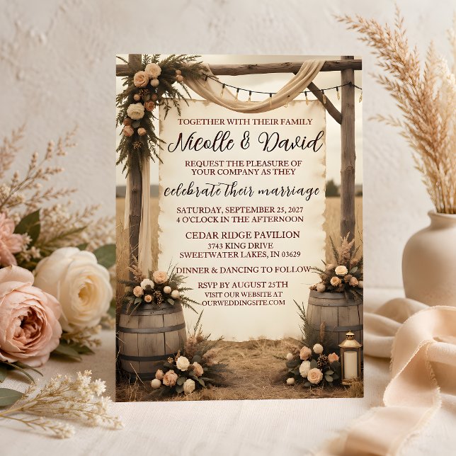 Rustikale Boho-Blumenhochzeits-Einladung Einladung (Rustic Floral Barrel Wedding Invitation rustic wedding, invitation, barn wedding invitation)