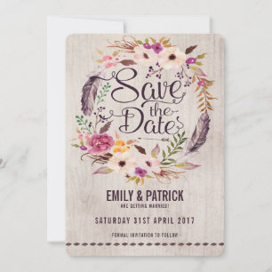 Rustikale Boho BlumenSave the Date Einladung