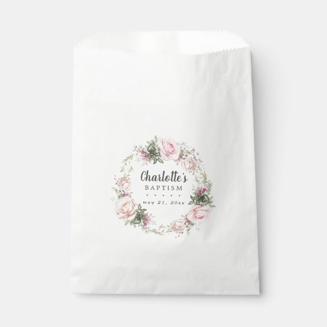 Rustikale Boho Blush Pink Rose Bläsertaufen Geschenktütchen (Vorderseite)