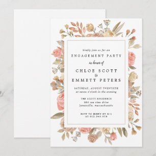 Rustikale Boho Blush-Rose: florale Engagement Part Einladung