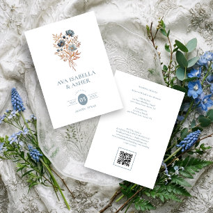 Rustikale Boho-Botanical-Posy-Blau-Hochzeit TLW26 Einladung