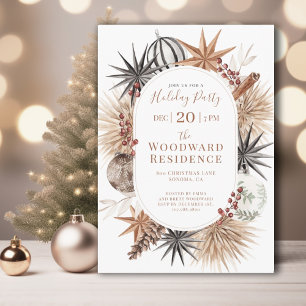 Rustikale Boho-Botanik-Weihnachtsfeier Feiertagskarte