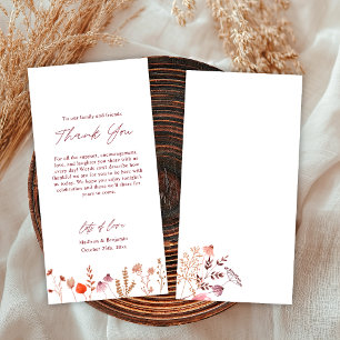 Rustikale Boho-Chic-Herbstwildblumen-Hochzeit Dankeskarte