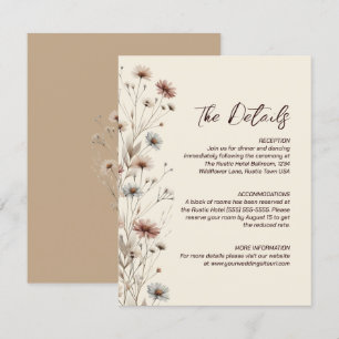 Rustikale Boho Chic Wildblumen Hochzeitsdetails Begleitkarte