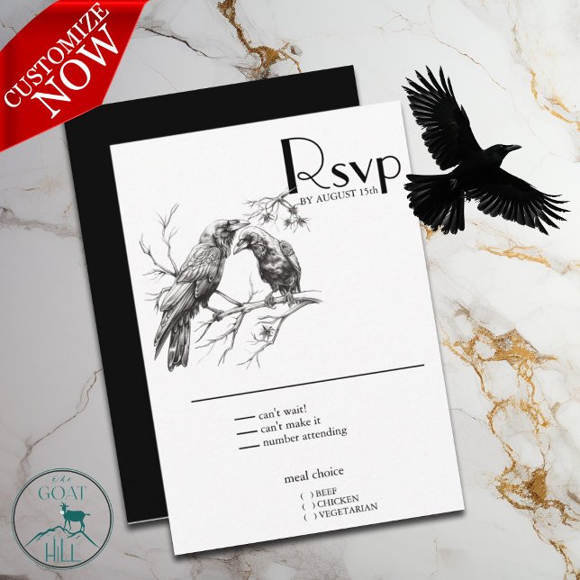 Rustikale BOHO Crow Lovers RSVP Karte (easy to customize)