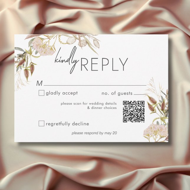Rustikale Boho Delicate Fall Wildblumen Hochzeit RSVP Karte (Rustic Boho Delicate Fall Wildflowers Wedding QR Code RSVP Card)