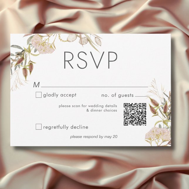 Rustikale Boho Delicate Fall Wildblumen Hochzeit RSVP Karte (Rustic Boho Delicate Fall Wildflowers Wedding QR Code RSVP Card)