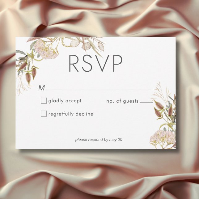 Rustikale Boho Delicate Fall Wildblumen Hochzeit RSVP Karte (Rustic Boho Delicate Fall Wildflowers Wedding RSVP Card)