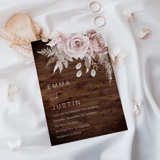 Rustikale Boho Dusty Rose Blush Bloral Wedding Einladung (Von Creator hochgeladen)