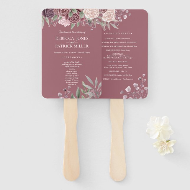 Rustikale Boho Dusty Rose Rosa Blume Hochzeit Fächer (Vorne und Hinten)
