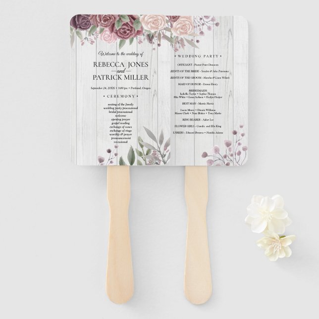 Rustikale Boho Dusty Rose Rosa Blume Hochzeit Hand Fächer (Vorne und Hinten)