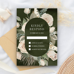 Rustikale Boho Elfenbein Rosen Dunkelgrün Hochzeit RSVP Karte