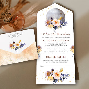 Rustikale Boho Erdig Florale Mond Baby Shower All In One Einladung