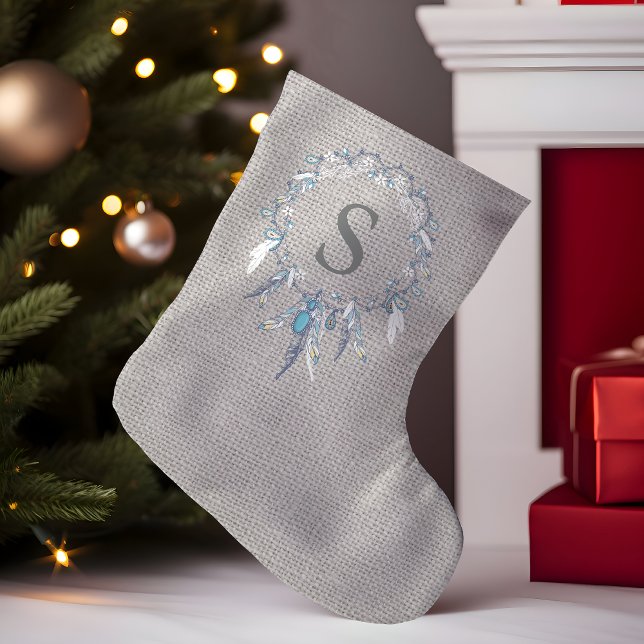 Rustikale Boho-Federkranz-Monogramm Kleiner Weihnachtsstrumpf (Von Creator hochgeladen)