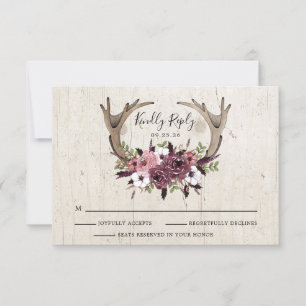 Rustikale Boho Floral Antlers Wedding Response Car RSVP Karte