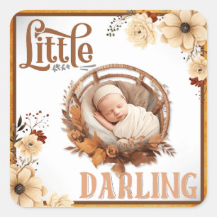 Rustikale Boho Floral Baby Dusche Quadratischer Aufkleber