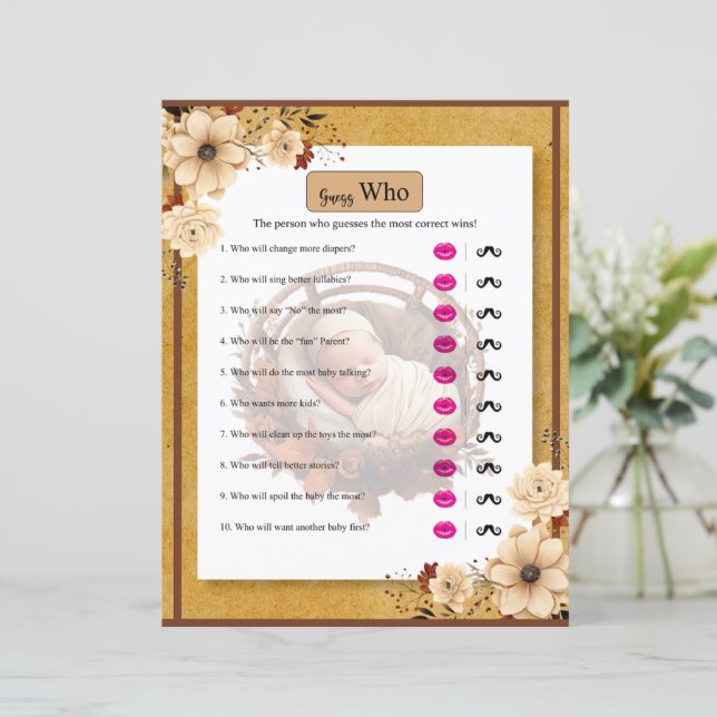Rustikale Boho Floral Baby Showköder schätzen, wer (Stehend Vorderseite)