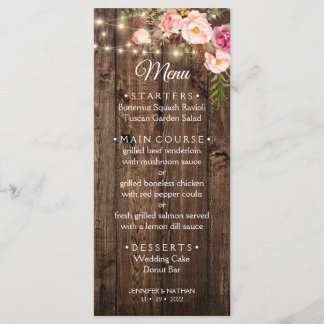 Rustikale Boho Floral Country Wedding Menükarte