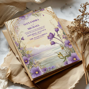 Rustikale Boho Floral Plum & Dusty Lila Wedding Einladung