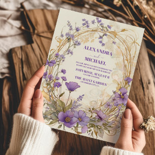 Rustikale Boho Floral Plum & Dusty Lila Wedding Einladung