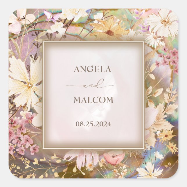 Rustikale Boho Floral Wedding Quadratischer Aufkleber (Vorderseite)
