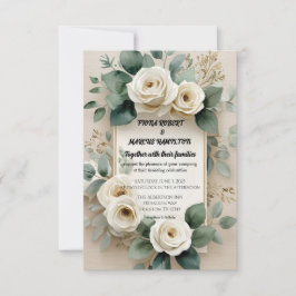 Rustikale Boho Floral White Roses & Beige Linen Save The Date