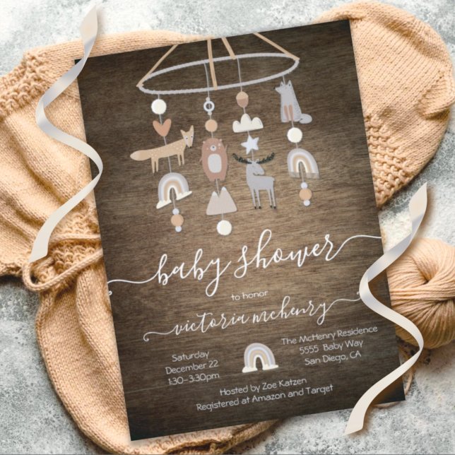 Rustikale Boho Forest Animals Mobile Baby Dusche Einladung (Von Creator hochgeladen)