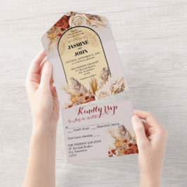 Rustikale Boho Herbst-Blume in einer Hochzeitkarte All In One Einladung