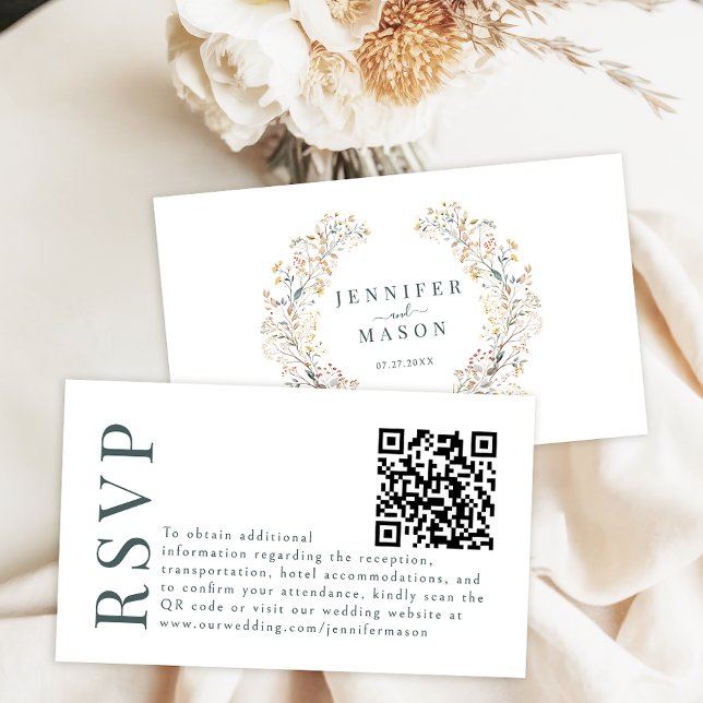 Rustikale Boho-Herbst-Blumen-Hochzeits-RSVP-QR-Cod Begleitkarte (Von Creator hochgeladen)
