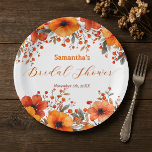 Rustikale Boho-Herbst-Orange-Floral-Beeren-Brautpa Pappteller