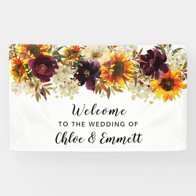 Rustikale Boho Herbstblütenhochzeit Willkommen Banner (Horizontal)
