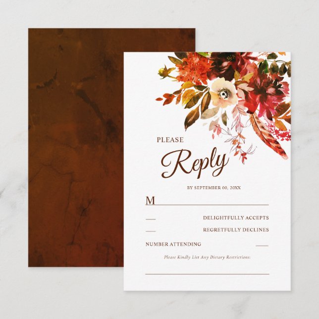 Rustikale Boho Herbstflora RSVP Karte (Vorne/Hinten)