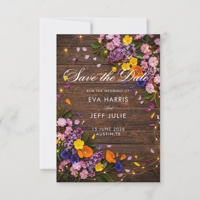 RUSTIKALE BOHO-HOLZ-SAVE-THE-DATE-HOCHZEITSEINLADU SAVE THE DATE (Vorderseite)