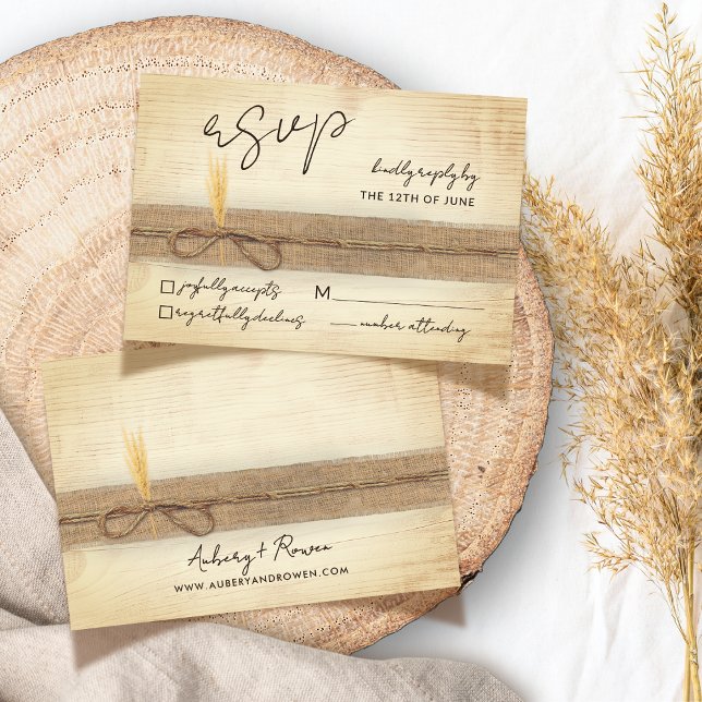 Rustikale Boho Imitats Pampass Grass Öko Wood Wedd RSVP Karte (Von Creator hochgeladen)