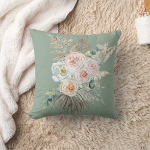 Rustikale Boho Immergrün Rosa Florale Pampas Kissen