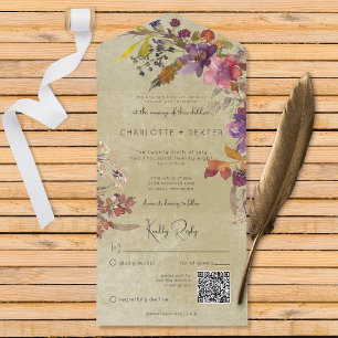 Rustikale Boho-Juwel-Ton-Blumen Sage QR-Code All In One Einladung