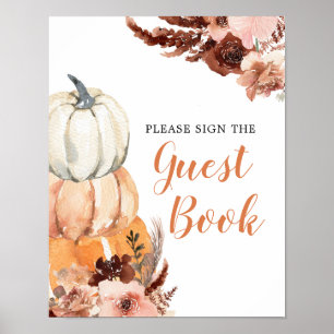 Rustikale Boho-Kürbis-Baby-Shower-Gästebuch Poster