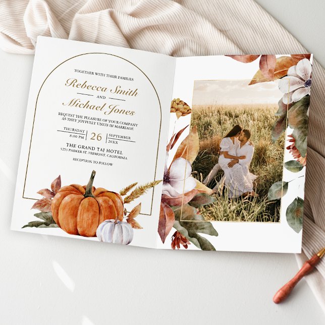 Rustikale Boho-Kürbis-Foto-QR-Code-Hochzeit Einladung (Von Creator hochgeladen)