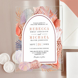 Rustikale Boho-Meeresschmuck Hochzeit im maritimen Acryleinladungen