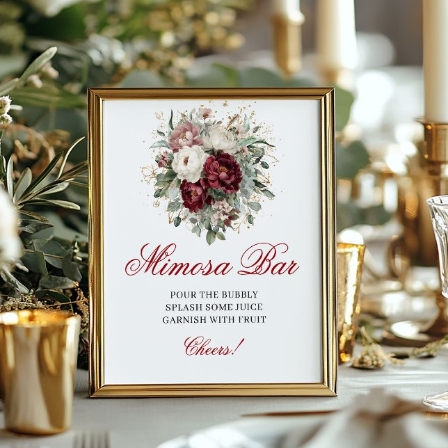Rustikale Boho-Mimosa-Bar-Blush-Burgunder-Tisch-Si Poster (Rustic Boho Mimosa Bar Blush Burgundy Tabletop Sign)