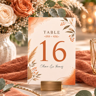 Rustikale Boho-Moderne Terrakotta-Hochzeit Tischnummer