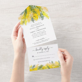 Rustikale Boho Mustard Yellow Floral Summer Weddin All In One Einladung