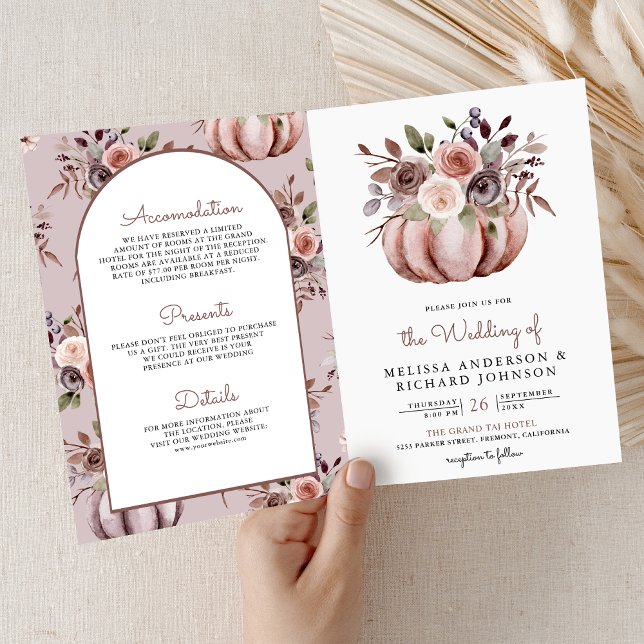 Rustikale Boho neutrale Kürbis-Blumen-QR-Code-Hoch Einladung (Von Creator hochgeladen)