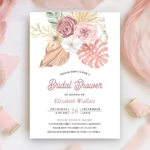 Rustikale Boho Palme Staubige Rosa Rosen Brautpart Einladung