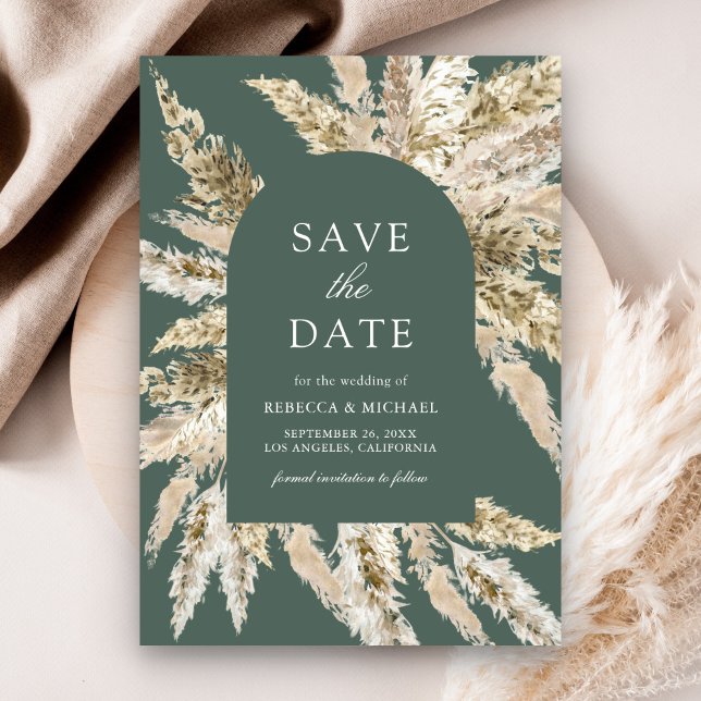 Rustikale Boho Pampas Arch Sage Green Wedding Save The Date (Von Creator hochgeladen)