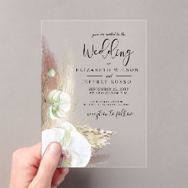 Rustikale Boho Pampas Grass White Orchid Wedding Acryleinladungen