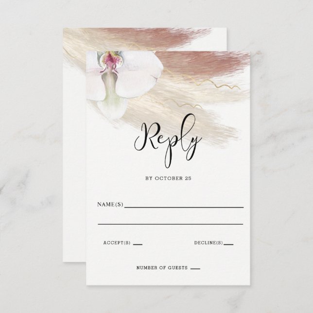 Rustikale Boho Pampas Grass White Orchid Wedding RSVP Karte (Vorne/Hinten)